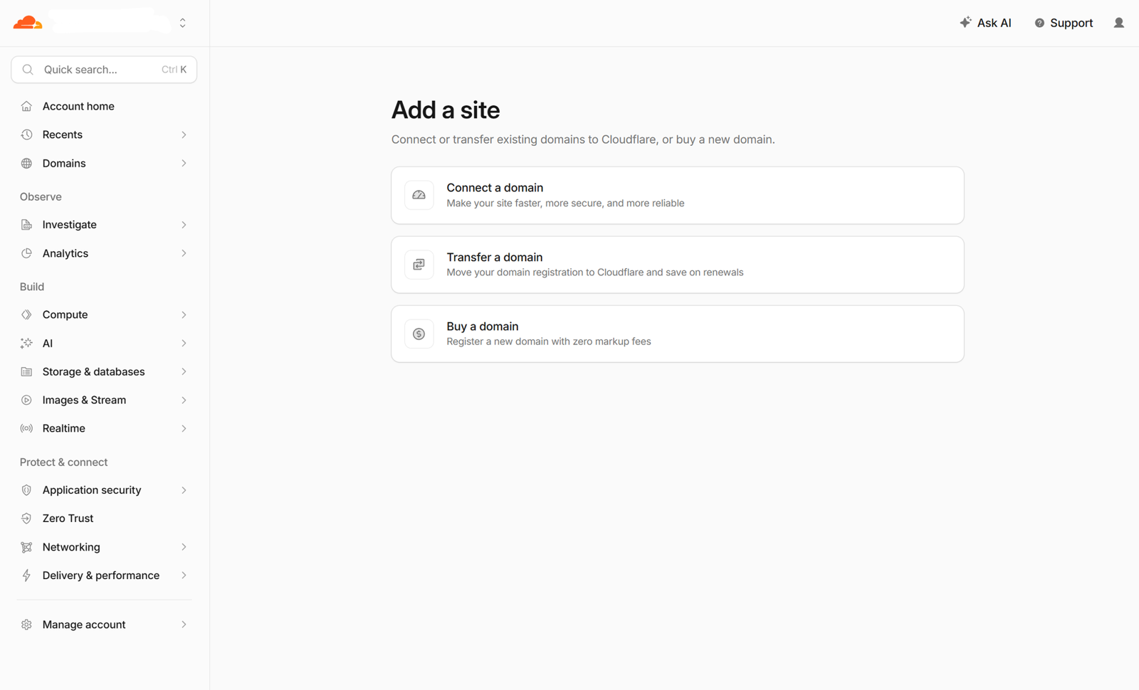 Cloudflare add a domain screen
